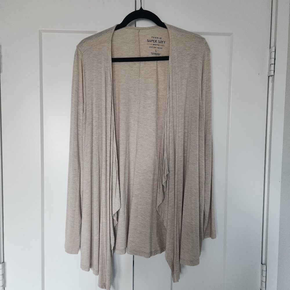 Torrid 1X Super Soft Knit Tan Lightweight Cardigan Open Front